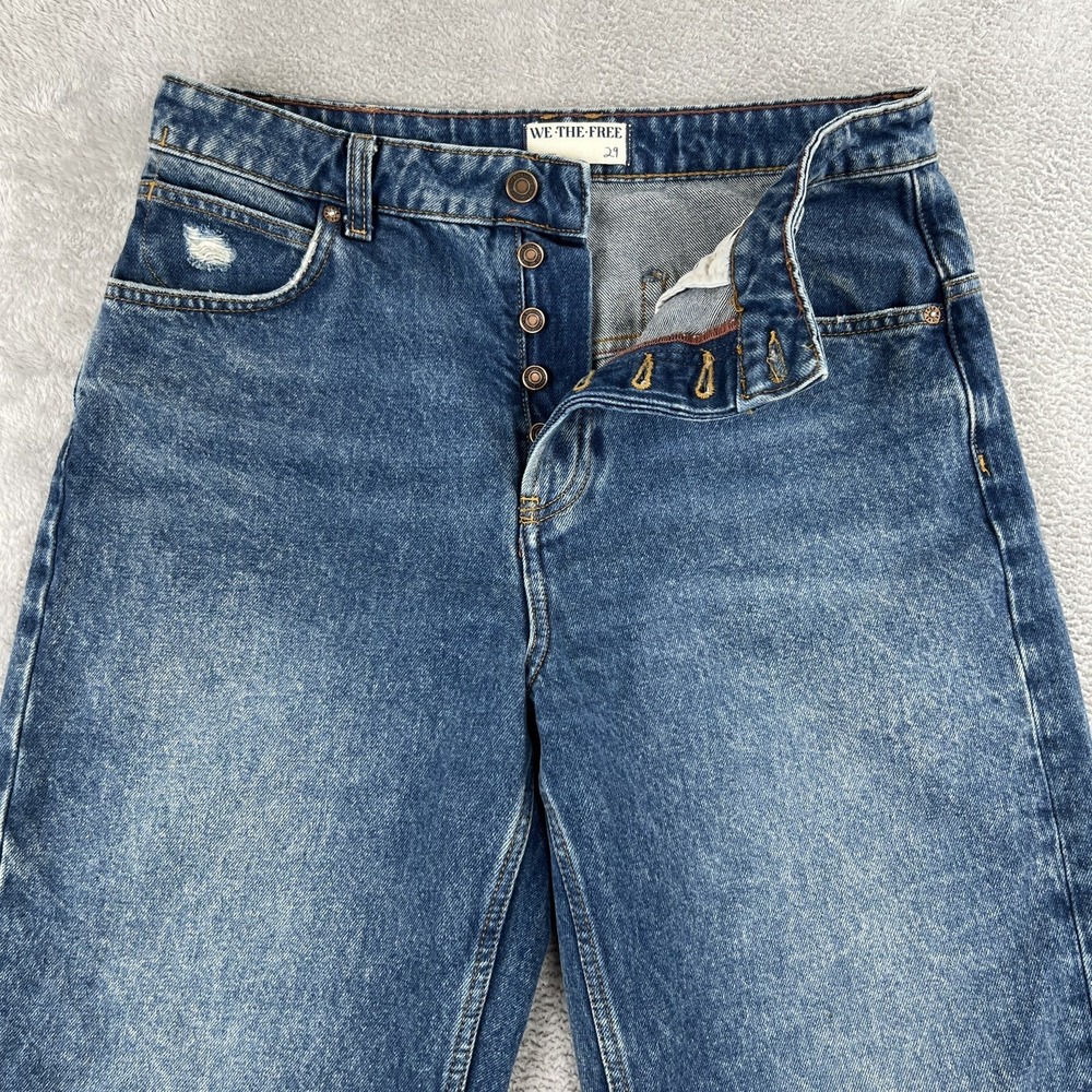 We The Free Baggy Wide Leg Distressed Jeans 29 Blue Knee Blowout Women Grunge - Picture 5 of 11
